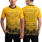 Custom Yellow Black Sublimation Soccer Uniform Jersey worn front and back