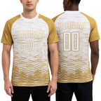 Custom Old Gold White Sublimation Soccer Uniform Jersey worn front and back