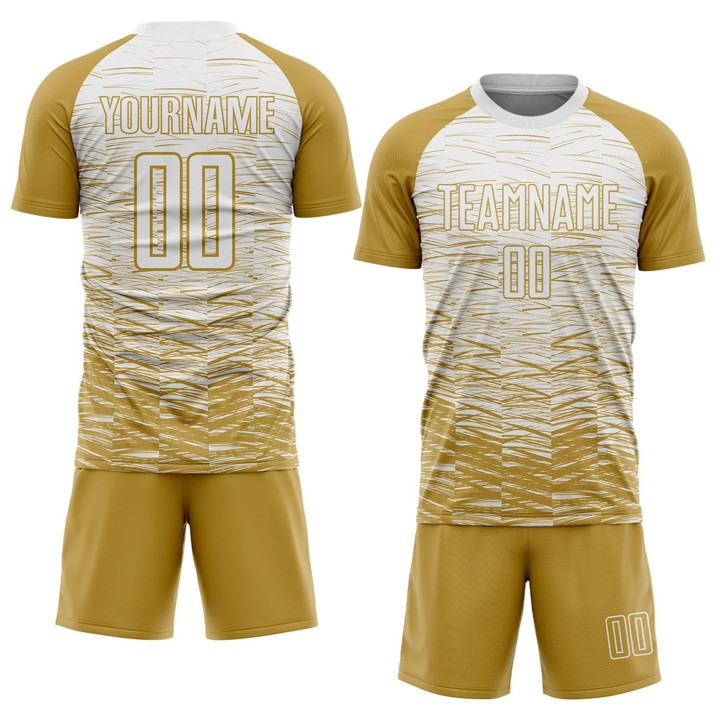 Custom Old Gold White Sublimation Soccer Uniform Jersey photo 2
