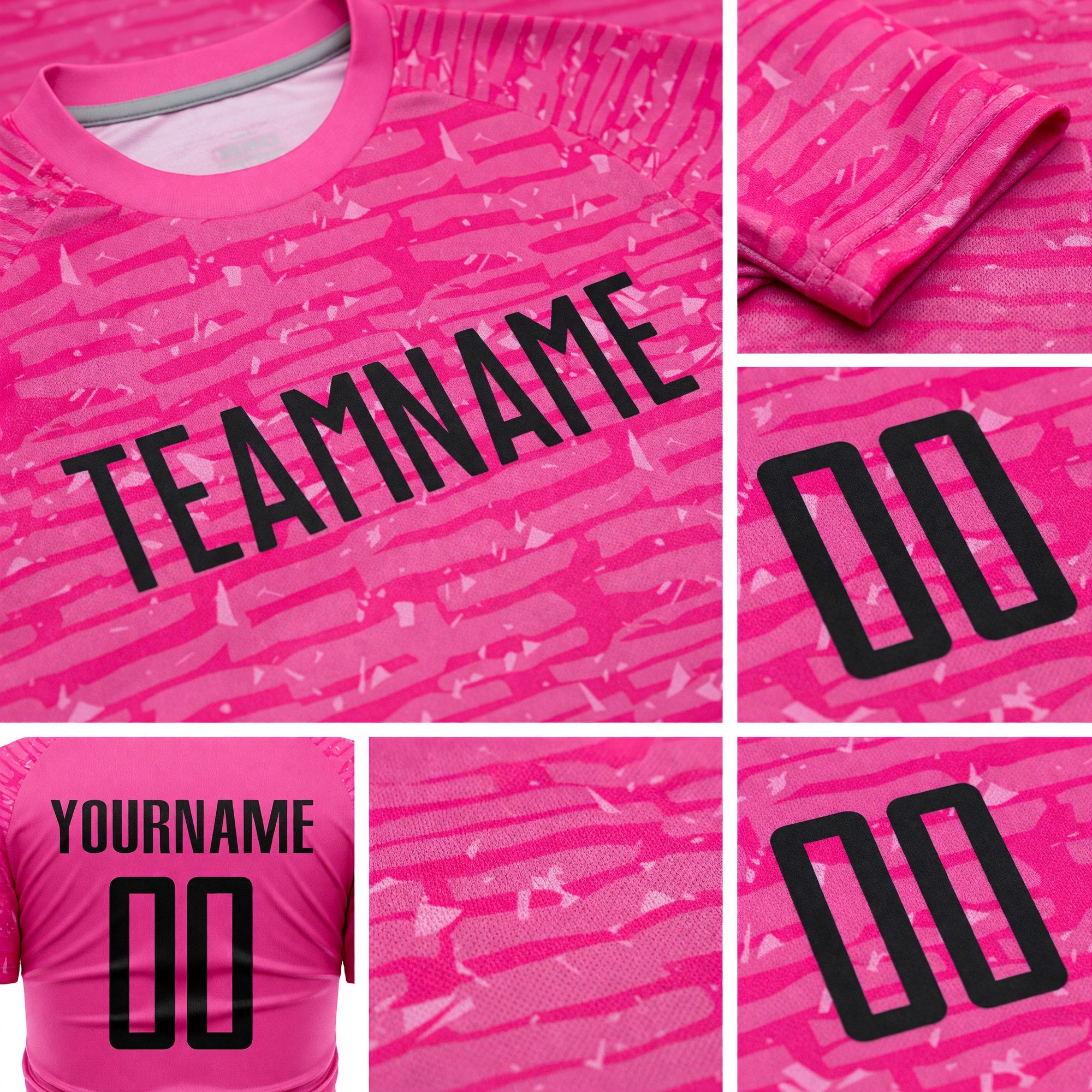 Custom Pink Black Sublimation Soccer Uniform Jersey detail