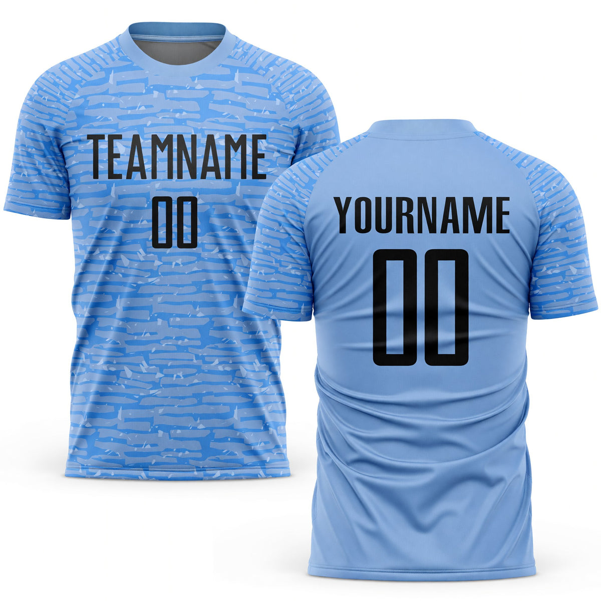 Custom Light Blue Black Sublimation Soccer Uniform Jersey