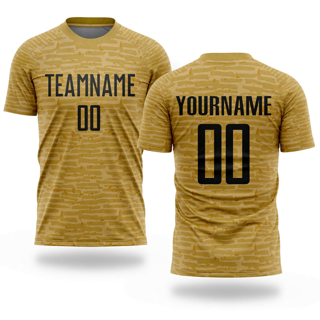 Custom Old Gold Black Sublimation Soccer Uniform Jersey