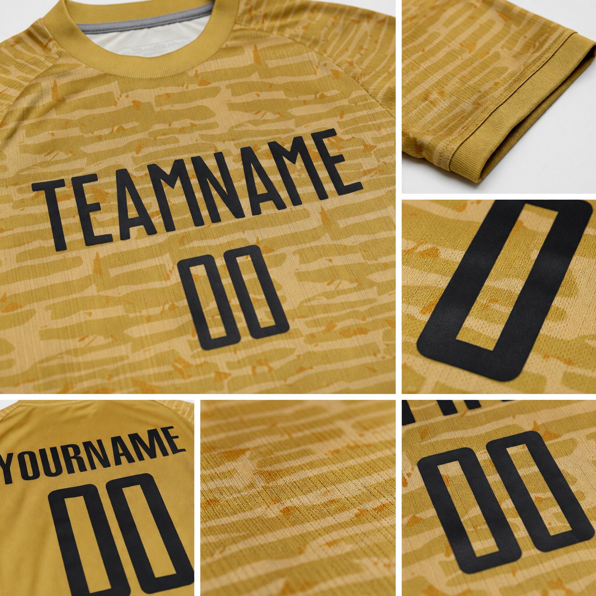 Custom Old Gold Black Sublimation Soccer Uniform Jersey detail