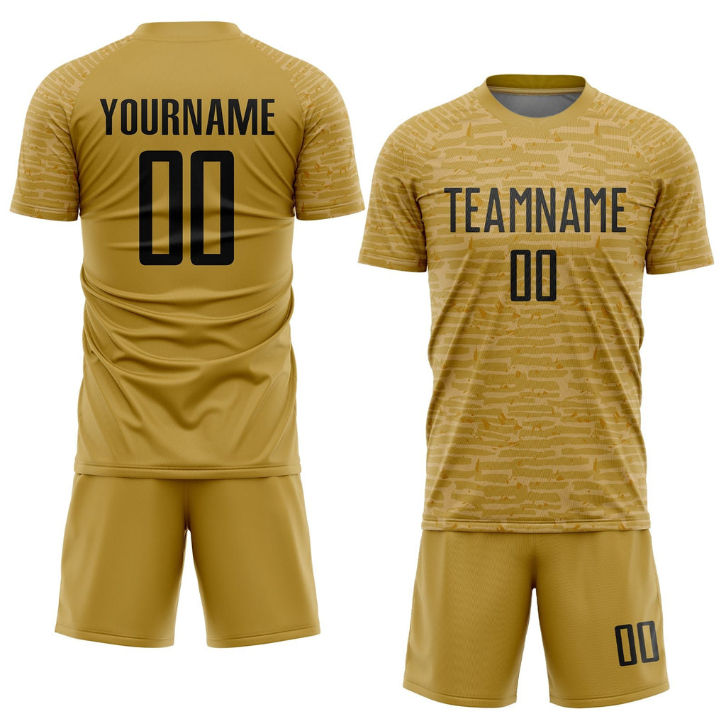 Custom Old Gold Black Sublimation Soccer Uniform Jersey photo 2