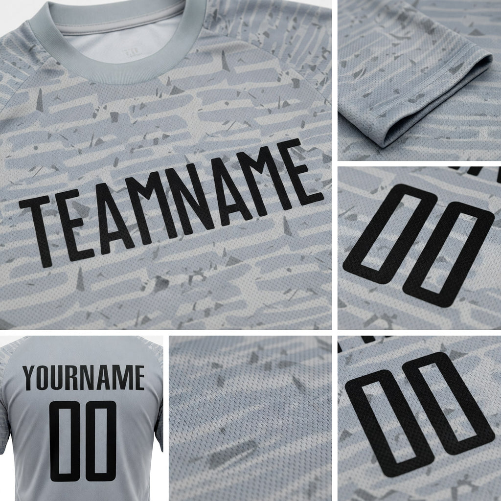 Custom Gray Black Sublimation Soccer Uniform Jersey detail