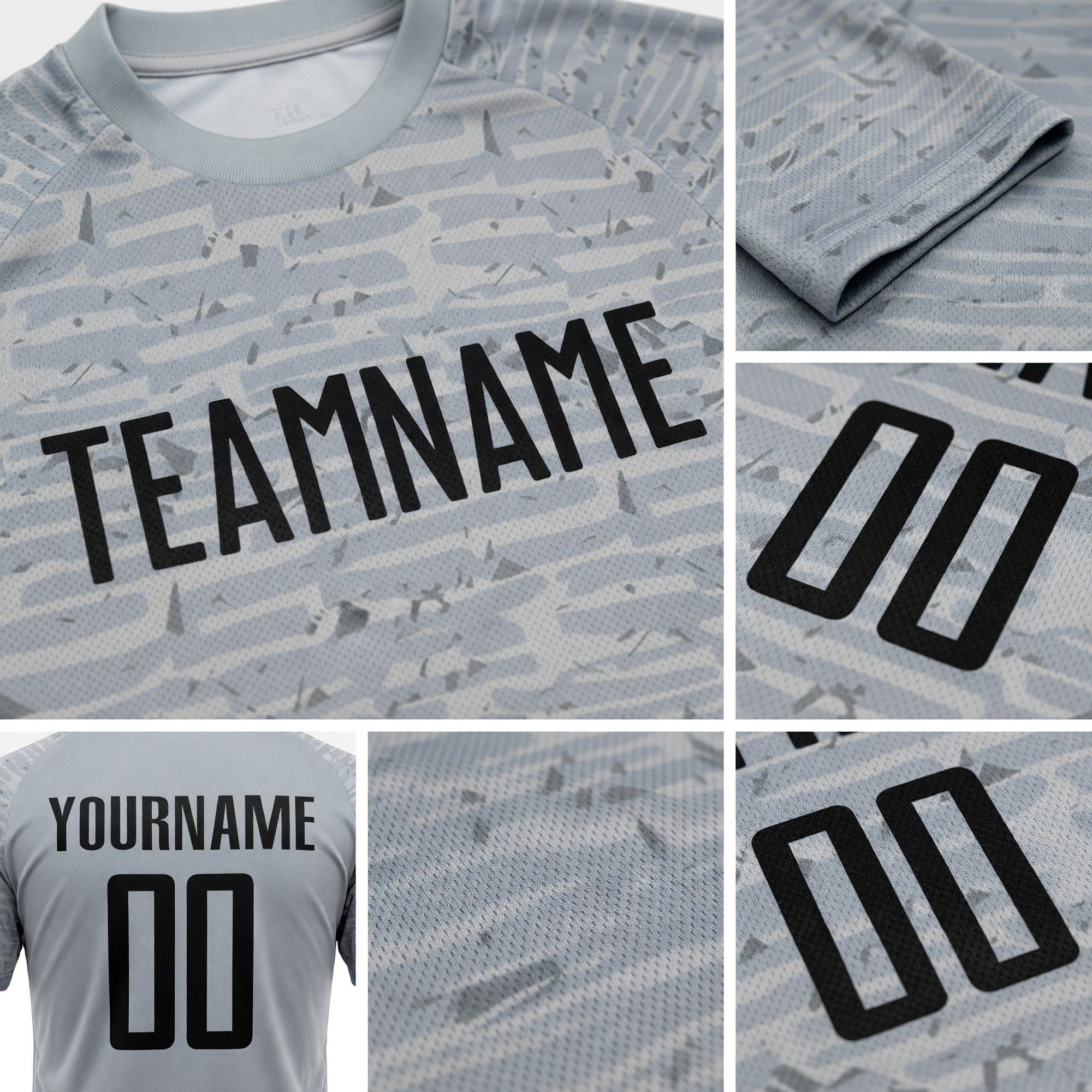 Custom Gray Black Sublimation Soccer Uniform Jersey detail