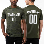 Custom Olive White Sublimation Salute To Service Soccer Uniform Jersey worn front and back