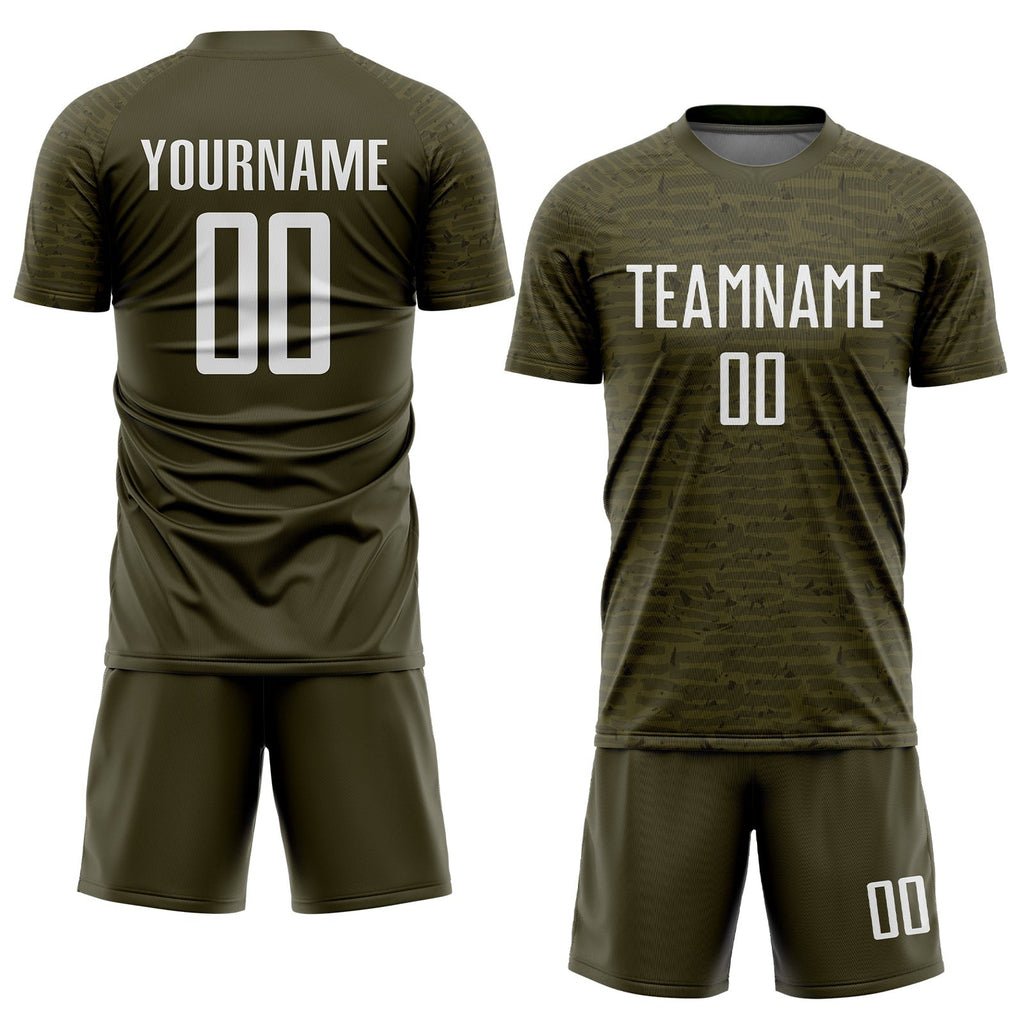 Custom Olive White Sublimation Salute To Service Soccer Uniform Jersey photo 2