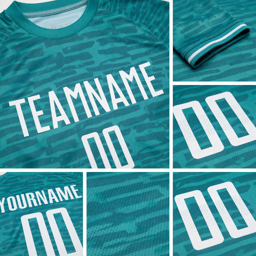 Custom Teal White Sublimation Soccer Uniform Jersey detail