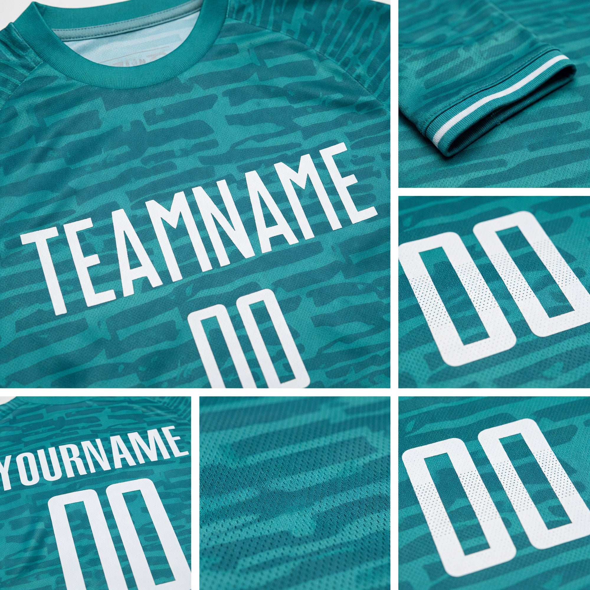Custom Teal White Sublimation Soccer Uniform Jersey detail