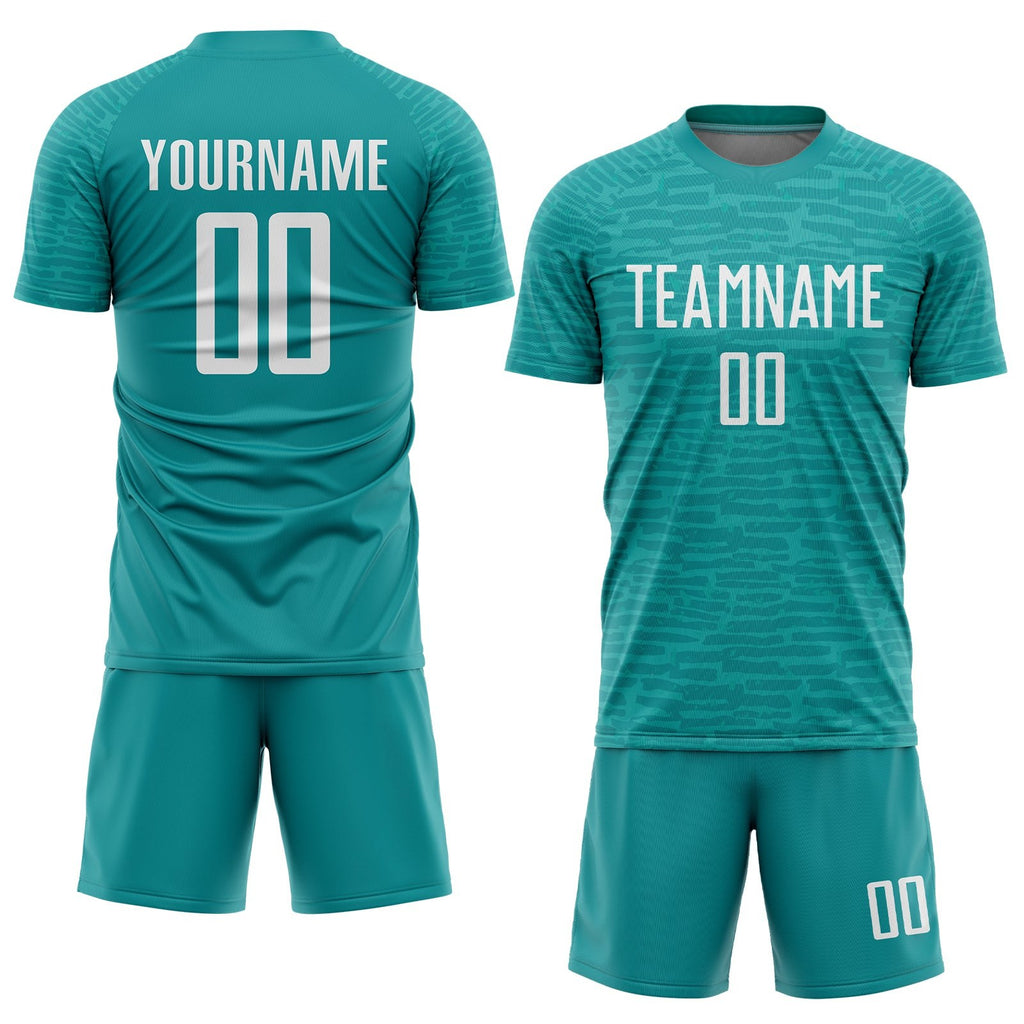 Custom Teal White Sublimation Soccer Uniform Jersey photo 2