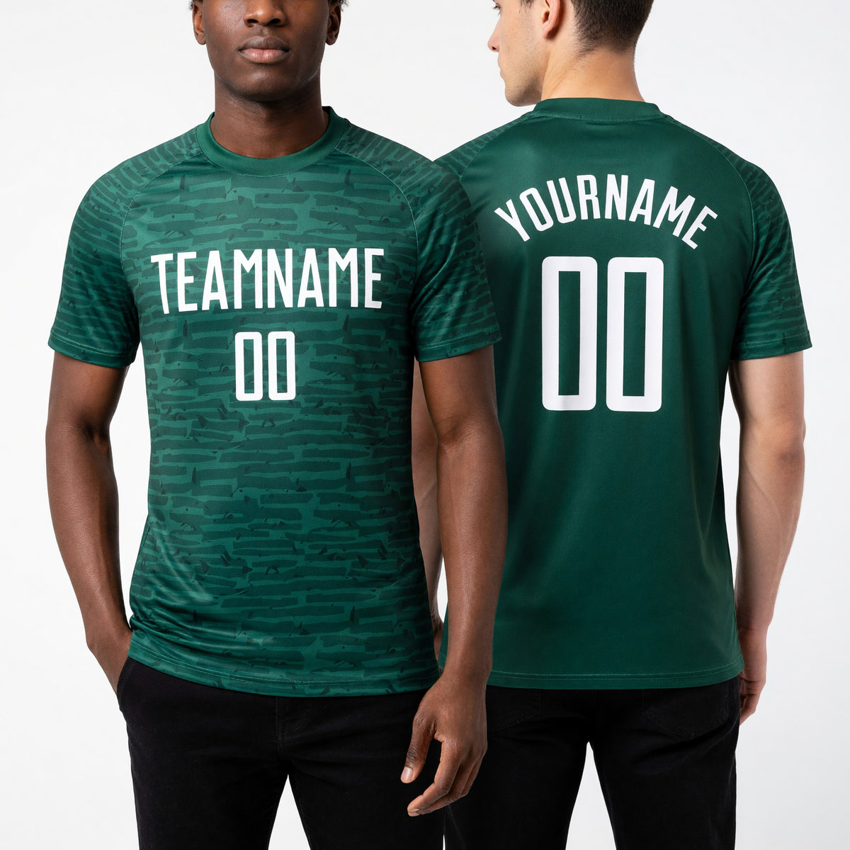 Custom Kelly Green White Sublimation Soccer Uniform Jersey worn front and back