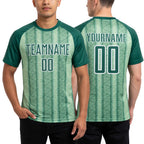 Custom Kelly Green Pea Green-White Ethnic Stripes Sublimation Soccer Uniform Jersey worn front and back
