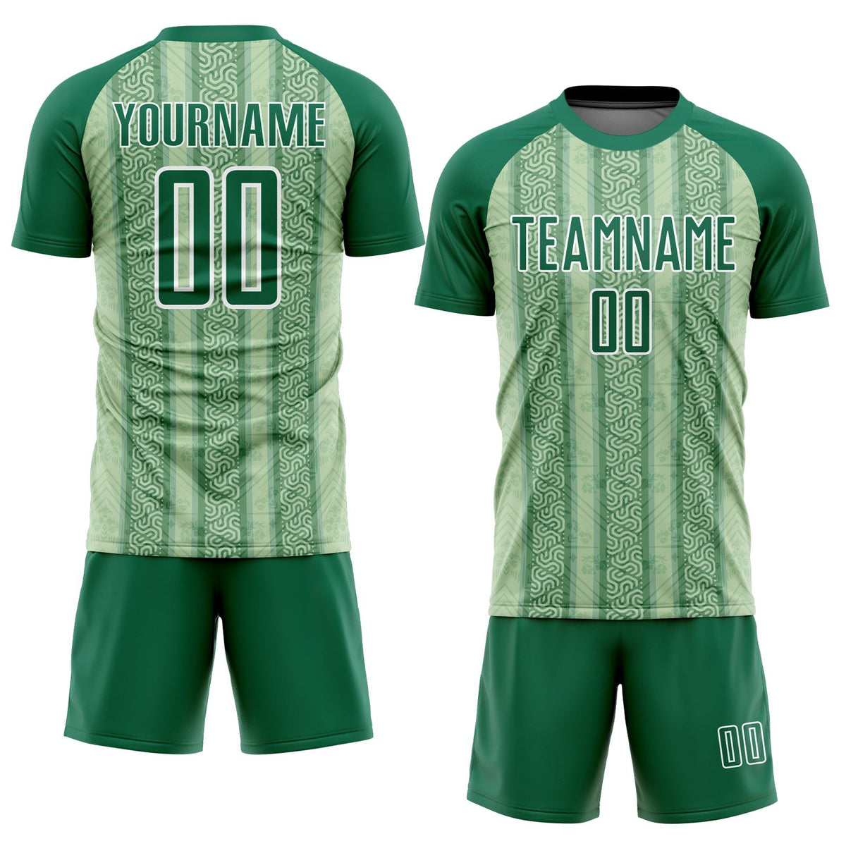 Custom Kelly Green Pea Green-White Ethnic Stripes Sublimation Soccer Uniform Jersey photo 2