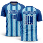 Custom Blue Light Blue-White Ethnic Stripes Sublimation Soccer Uniform Jersey