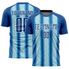 Custom Blue Light Blue-White Ethnic Stripes Sublimation Soccer Uniform Jersey photo 1