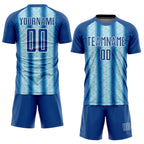 Custom Blue Light Blue-White Ethnic Stripes Sublimation Soccer Uniform Jersey photo 2