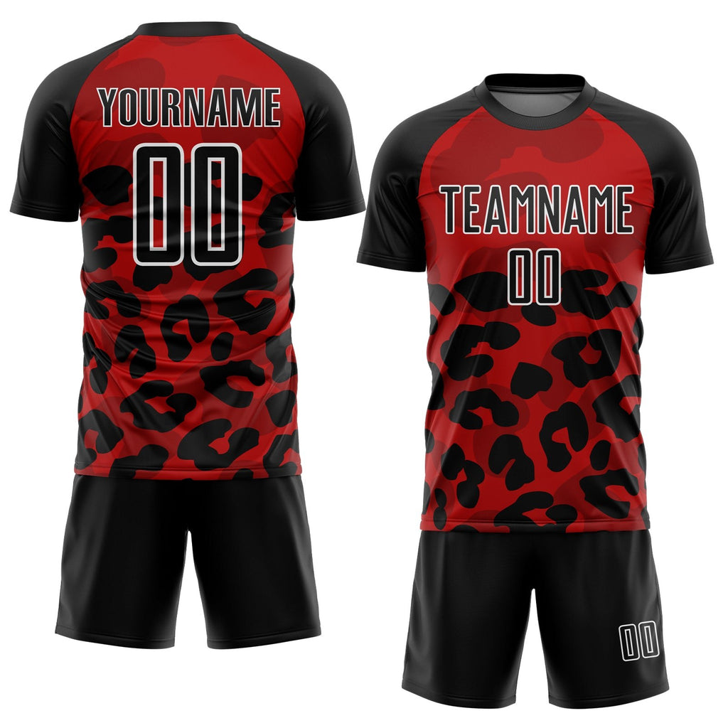 Custom Red Black-White Animal Print Sublimation Soccer Uniform Jersey photo 2