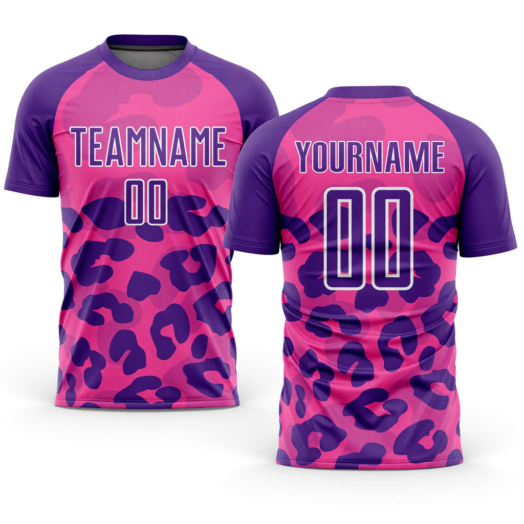 Custom Pink Purple-White Animal Print Sublimation Soccer Uniform Jersey
