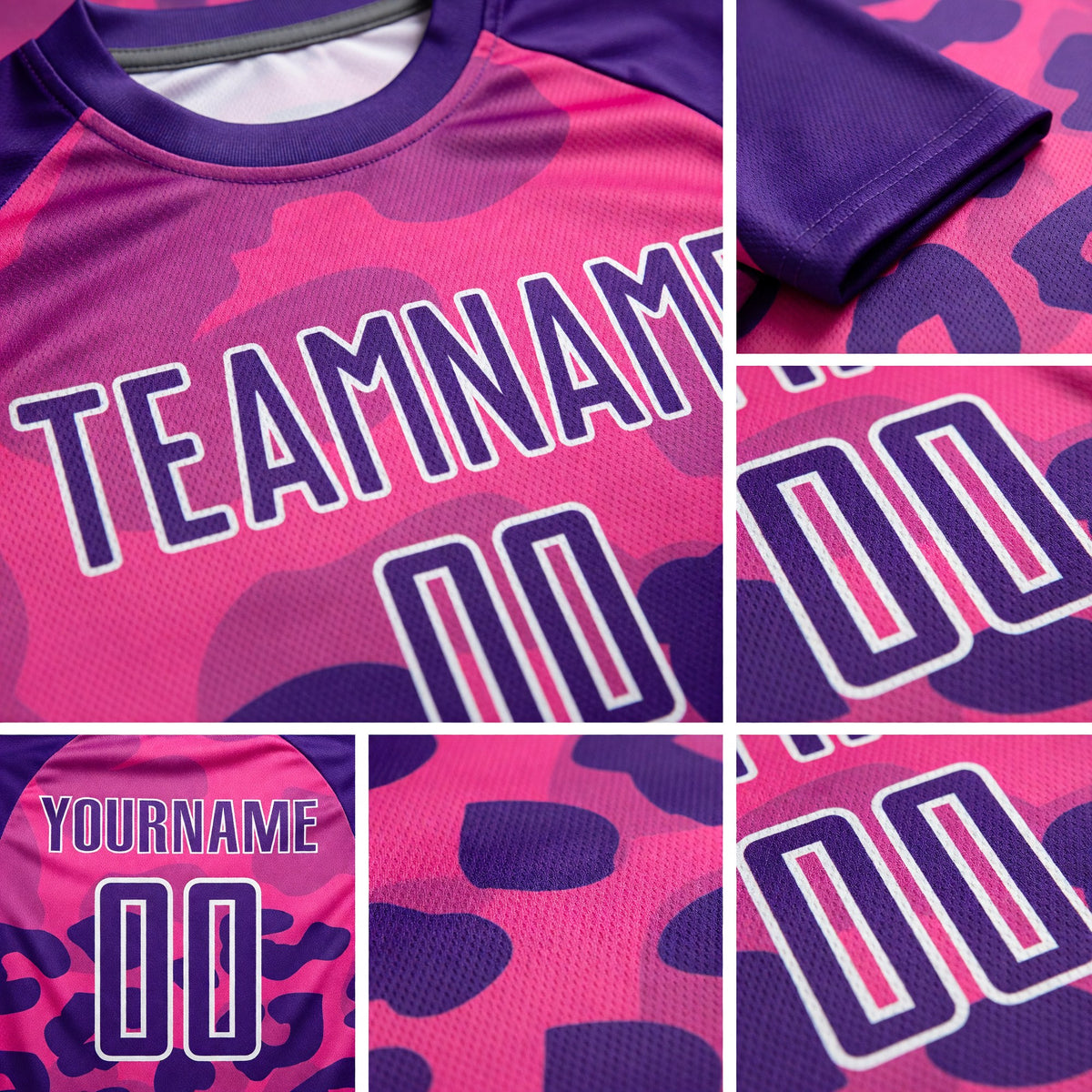 Custom Pink Purple-White Animal Print Sublimation Soccer Uniform Jersey detail