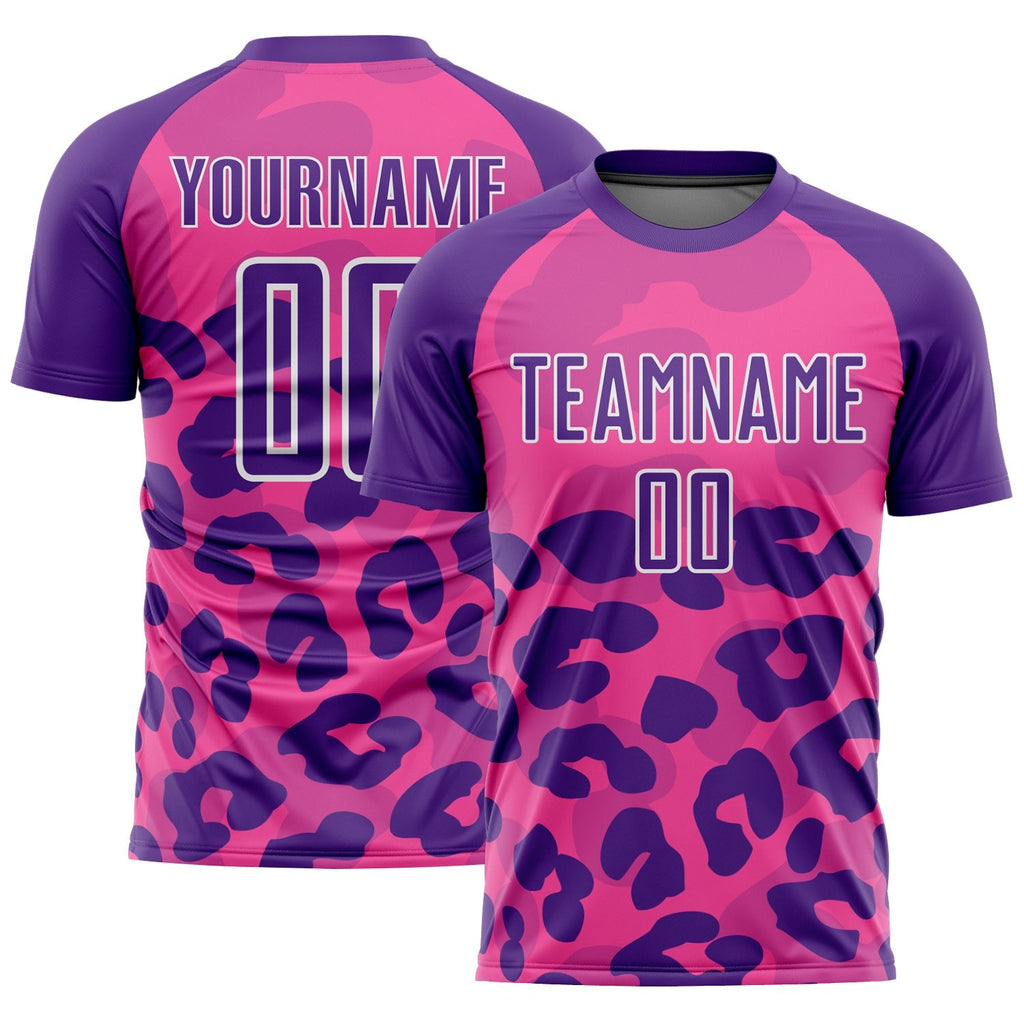 Custom Pink Purple-White Animal Print Sublimation Soccer Uniform Jersey photo 1