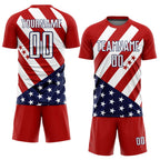 Custom Red White-Navy Vintage American Flag Sublimation Soccer Uniform Jersey photo 2
