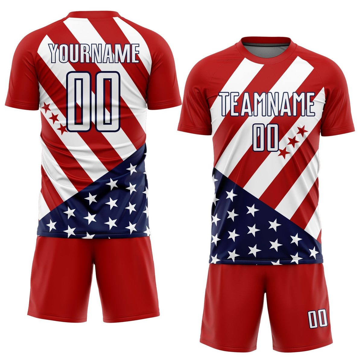 Custom Red White-Navy Vintage American Flag Sublimation Soccer Uniform Jersey photo 2