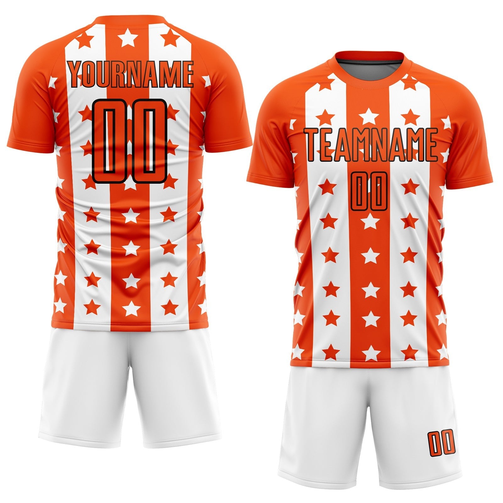 Custom Orange Black-White Stars And Stripes Sublimation Soccer Uniform Jersey photo 2