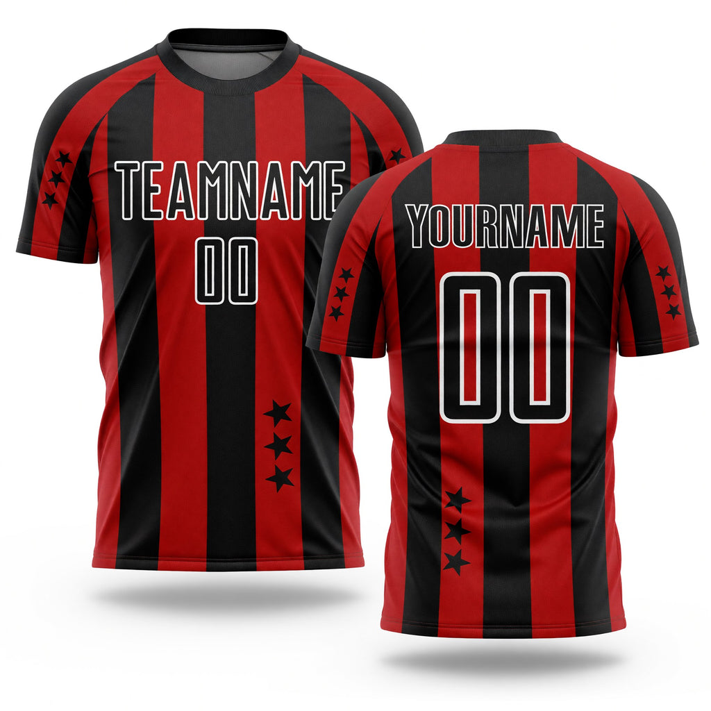 Custom Red Black-White Stars And Stripes Sublimation Soccer Uniform Jersey