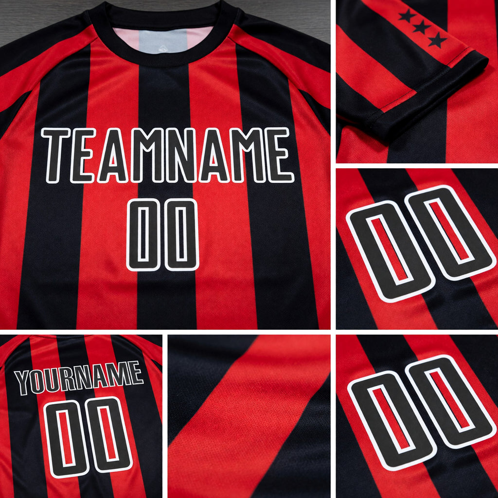 Custom Red Black-White Stars And Stripes Sublimation Soccer Uniform Jersey detail