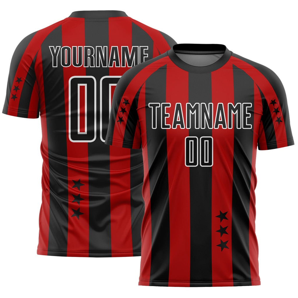 Custom Red Black-White Stars And Stripes Sublimation Soccer Uniform Jersey photo 1