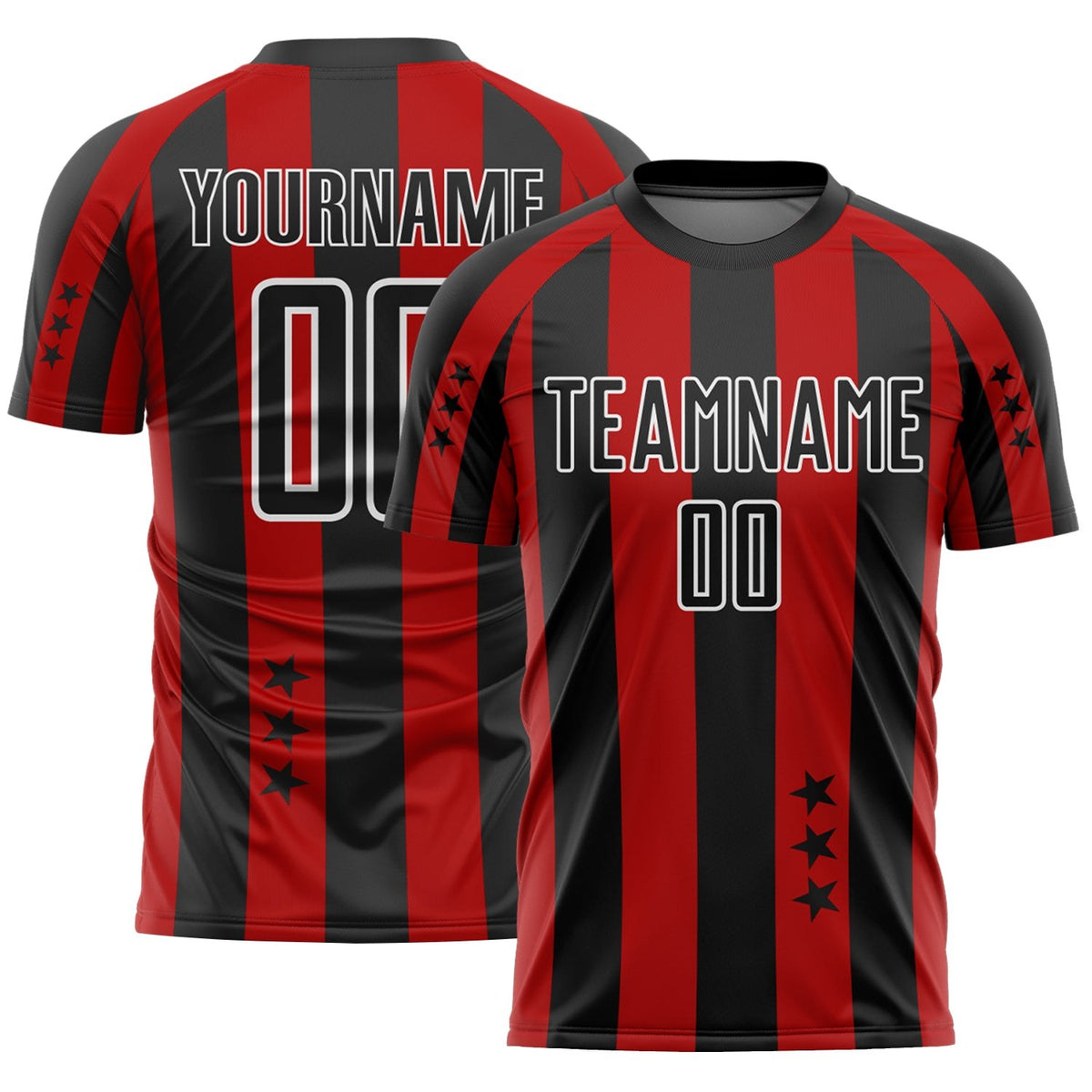 Custom Red Black-White Stars And Stripes Sublimation Soccer Uniform Jersey photo 1
