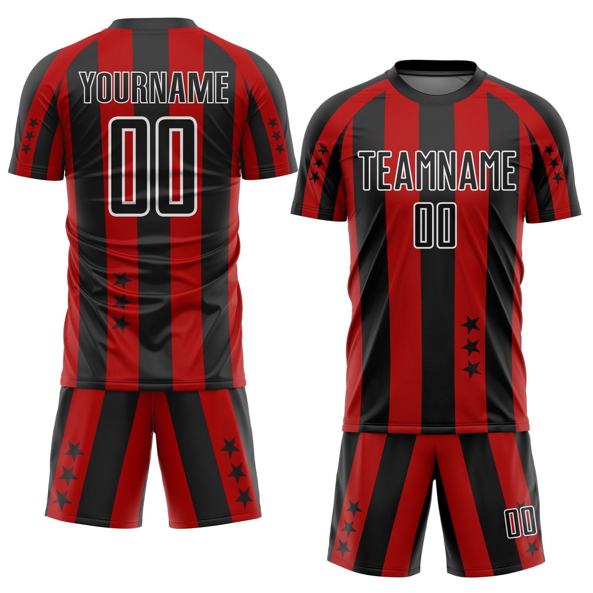 Custom Red Black-White Stars And Stripes Sublimation Soccer Uniform Jersey photo 2