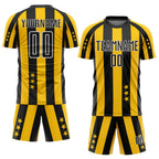 Custom Gold Black-White Stars And Stripes Sublimation Soccer Uniform Jersey photo 2
