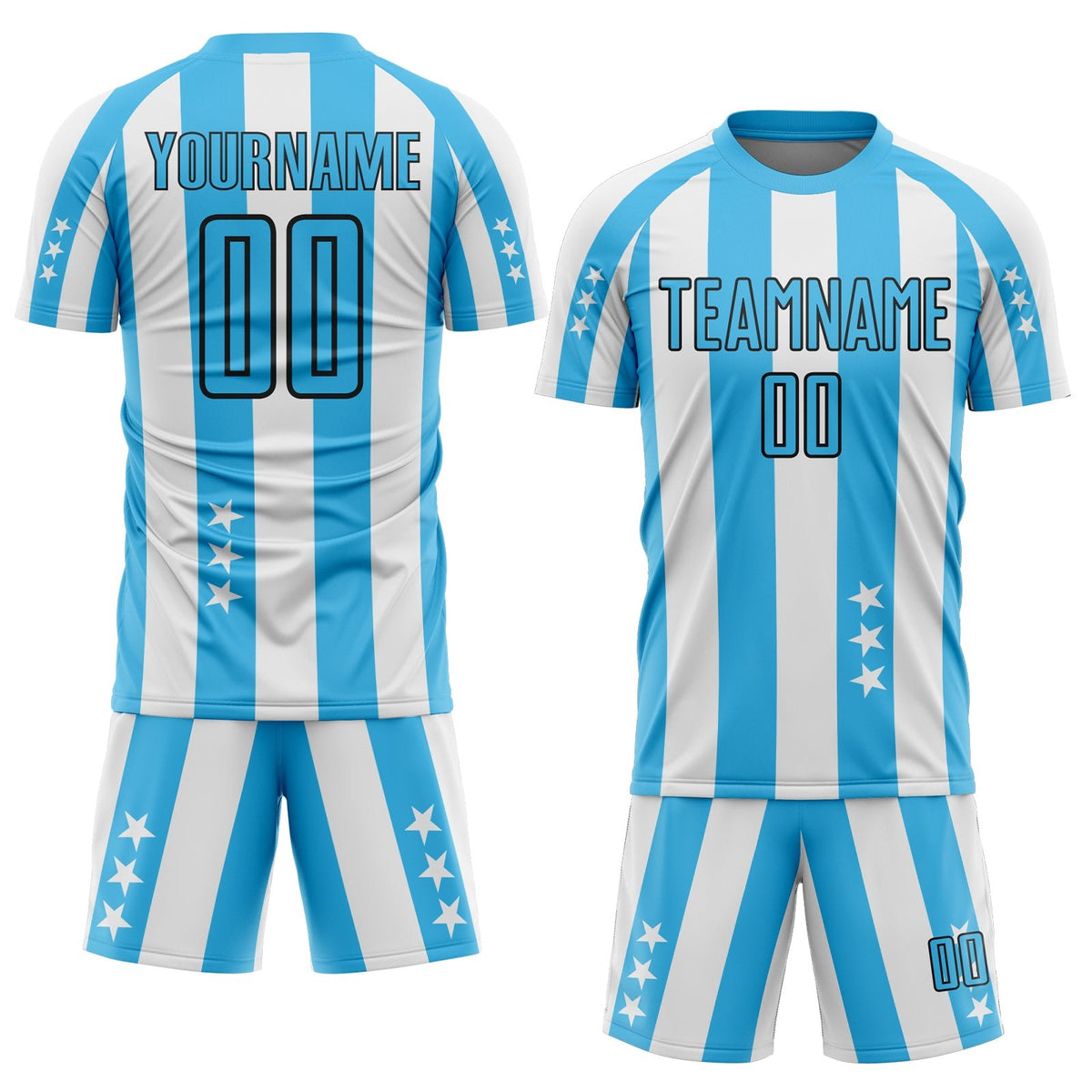 Custom White Sky Blue-Black Stars And Stripes Sublimation Soccer Uniform Jersey photo 2