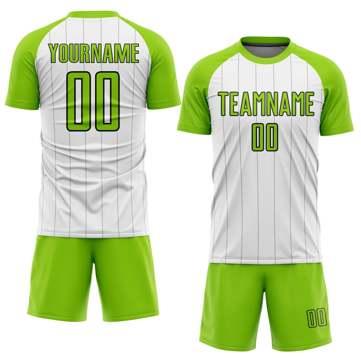 Custom White Neon Green-Black Pinstripe Sublimation Soccer Uniform Jersey photo 2