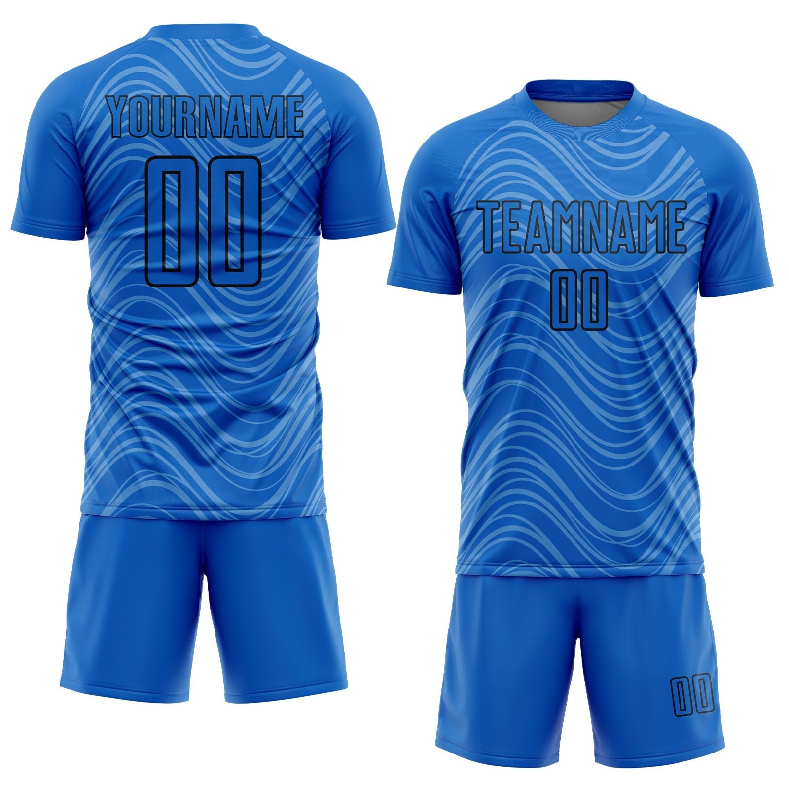 Custom Sky Blue Black Wavy Lines Sublimation Soccer Uniform Jersey photo 2