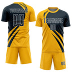 Custom Gold Navy-White Curve Lines Sublimation Soccer Uniform Jersey photo 2