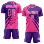 Custom Pink Purple-White Curve Lines Sublimation Soccer Uniform Jersey photo 2