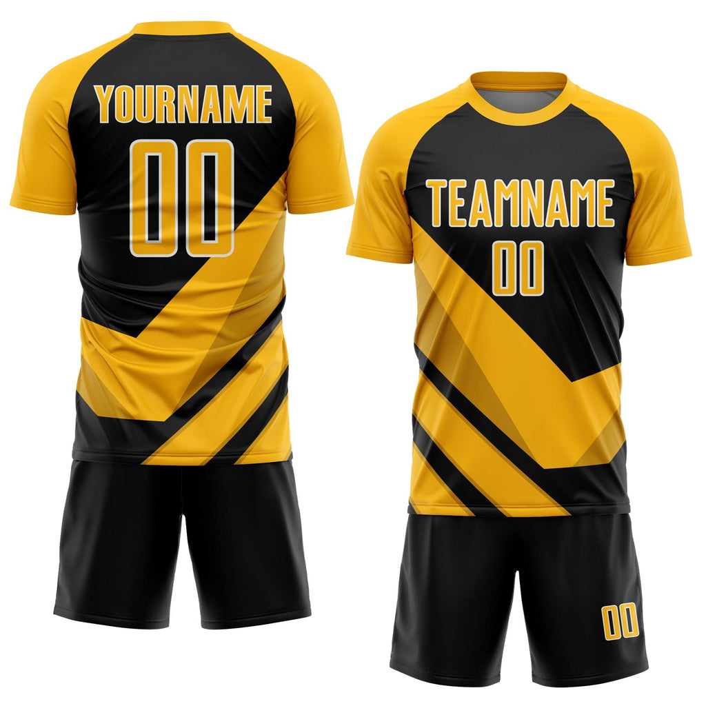 Custom Gold Black-White Arrow Shapes Sublimation Soccer Uniform Jersey photo 2
