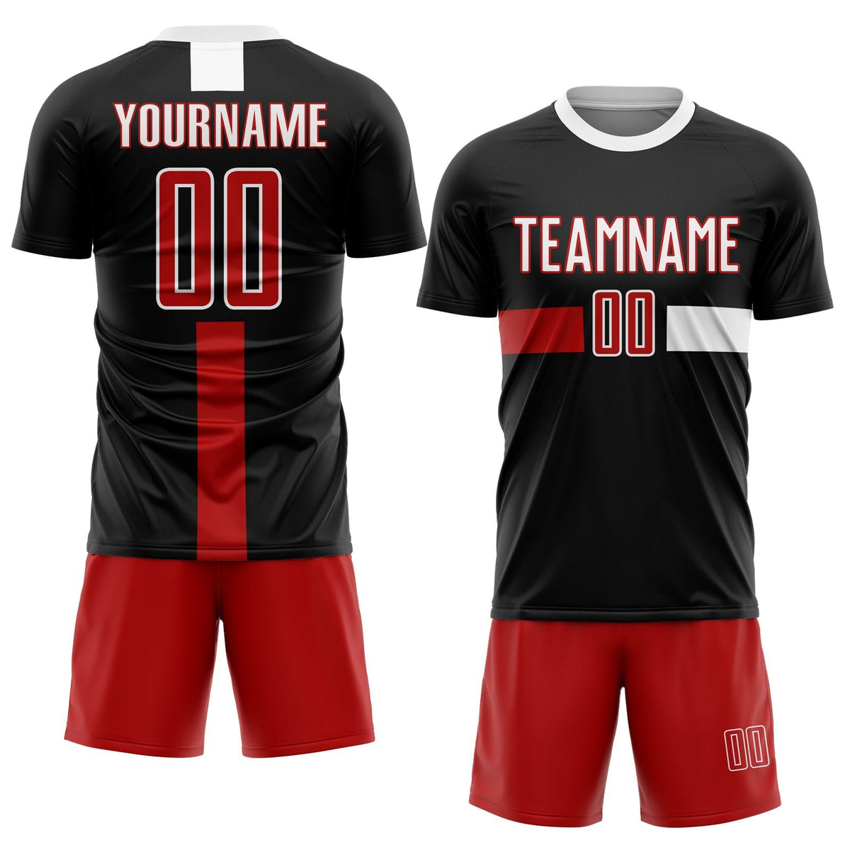 Custom Black Red-White Sublimation Soccer Uniform Jersey photo 2