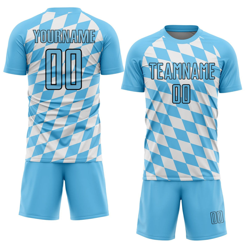 Custom White Sky Blue-Black Bavarian Flag Sublimation Soccer Uniform Jersey photo 2