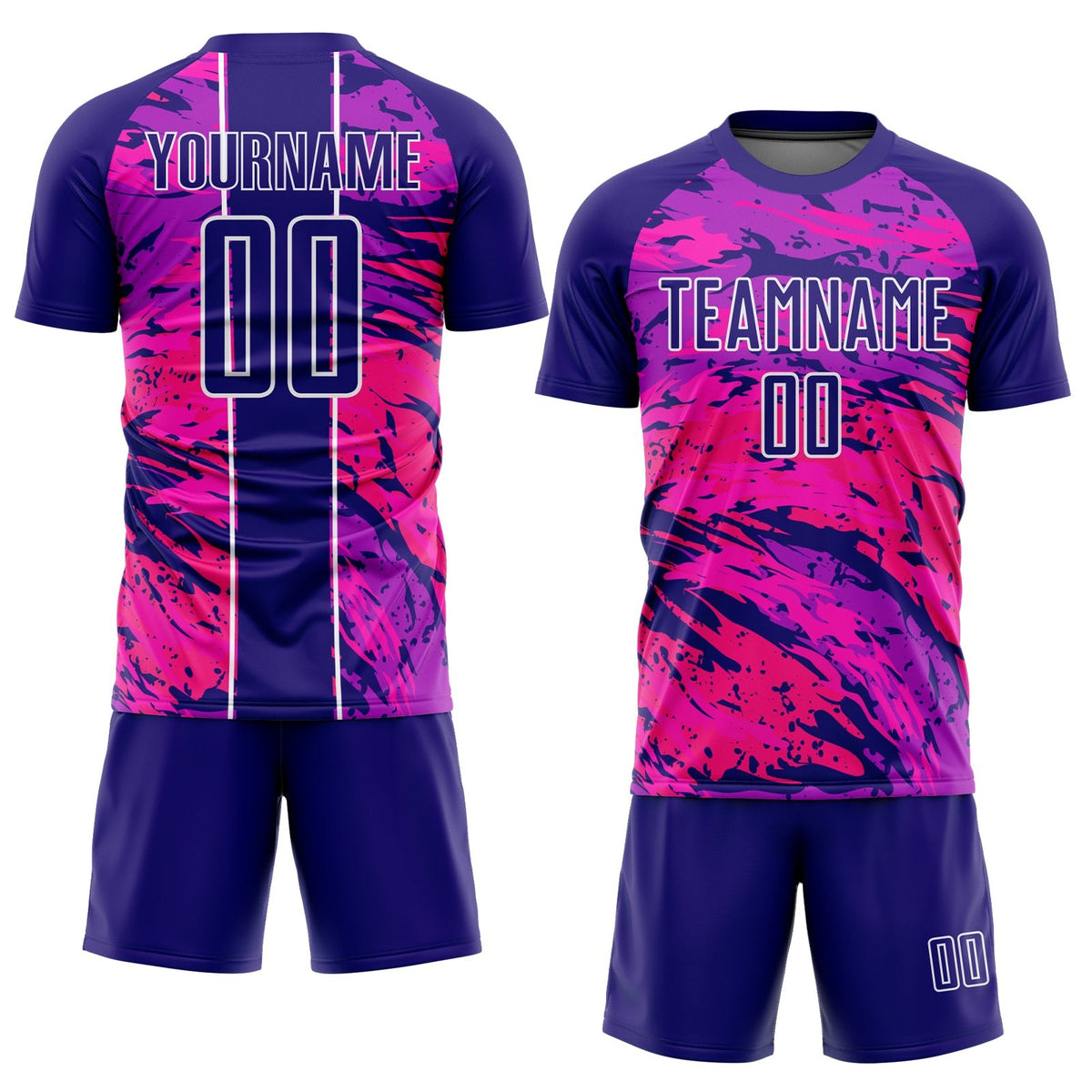 Custom Dark Purple Hot Pink-White Abstract Fluid Sublimation Soccer Uniform Jersey photo 2