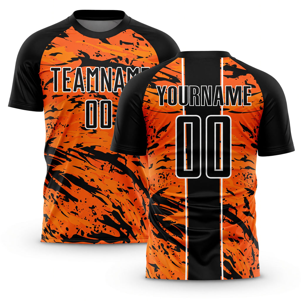 Custom Bay Orange Black-White Abstract Fluid Sublimation Soccer Uniform Jersey