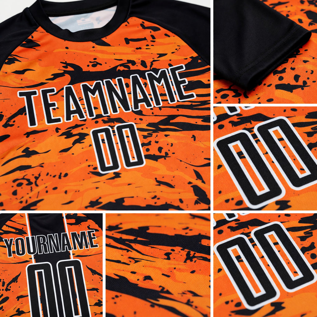 Custom Bay Orange Black-White Abstract Fluid Sublimation Soccer Uniform Jersey detail