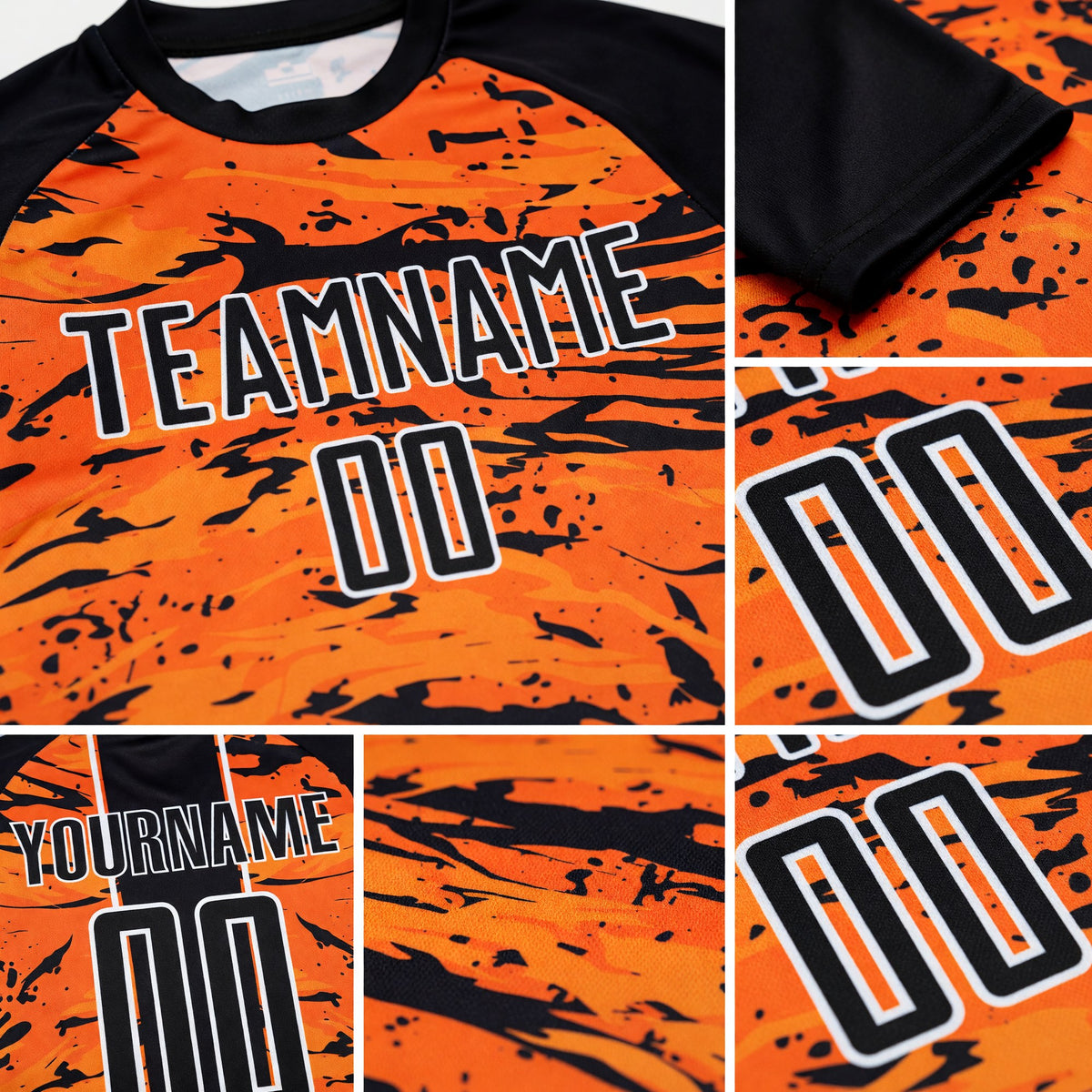Custom Bay Orange Black-White Abstract Fluid Sublimation Soccer Uniform Jersey detail