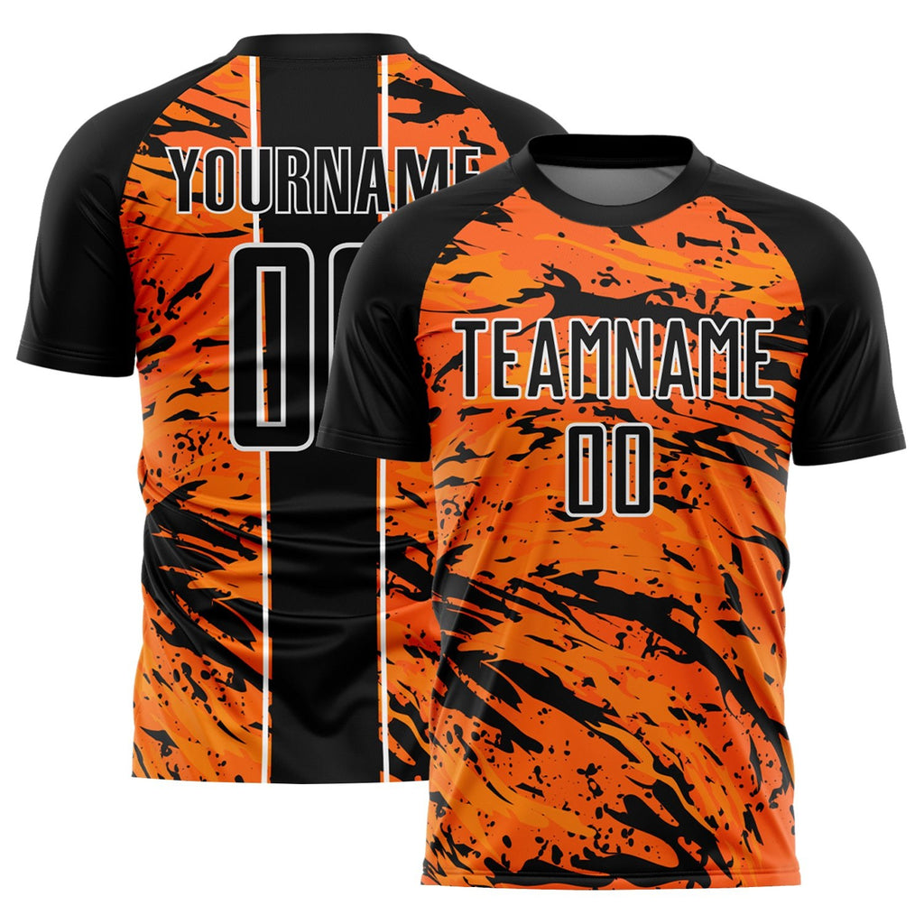 Custom Bay Orange Black-White Abstract Fluid Sublimation Soccer Uniform Jersey photo 1