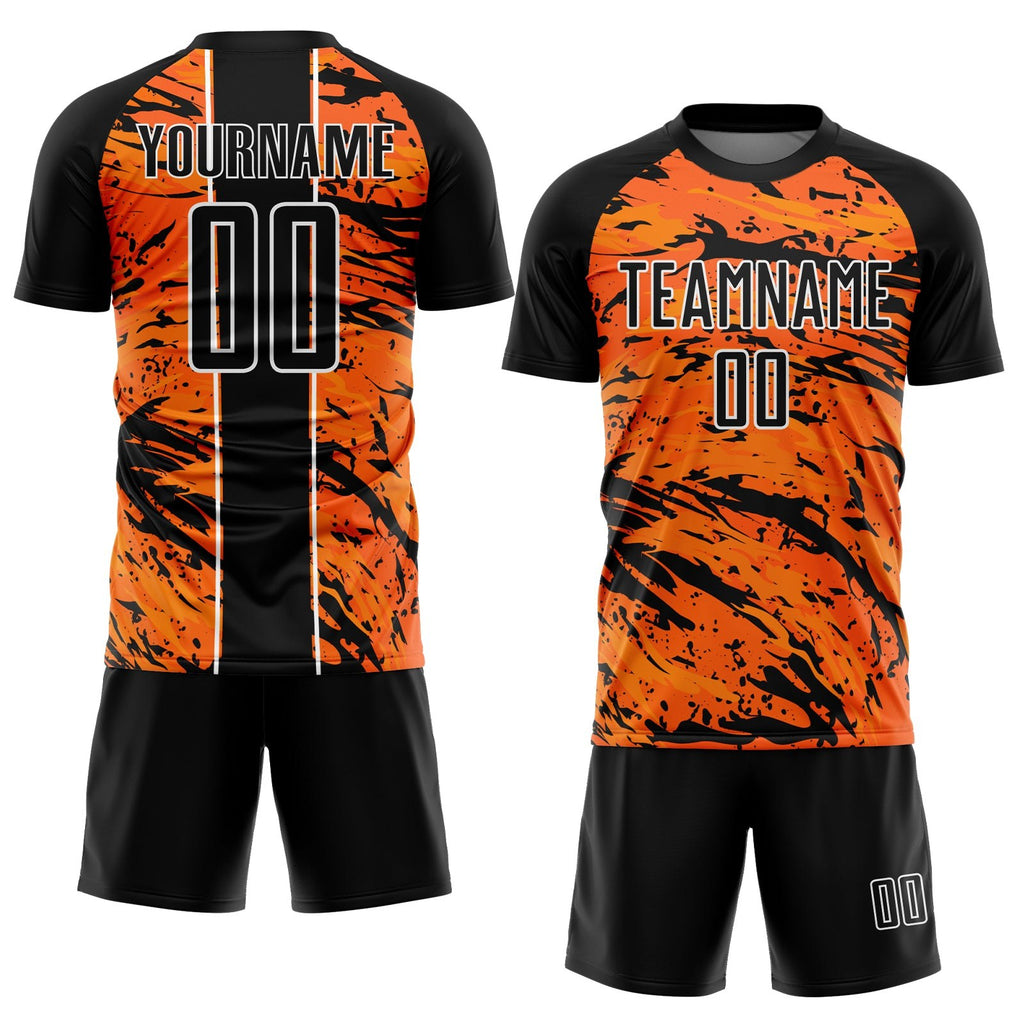 Custom Bay Orange Black-White Abstract Fluid Sublimation Soccer Uniform Jersey photo 2