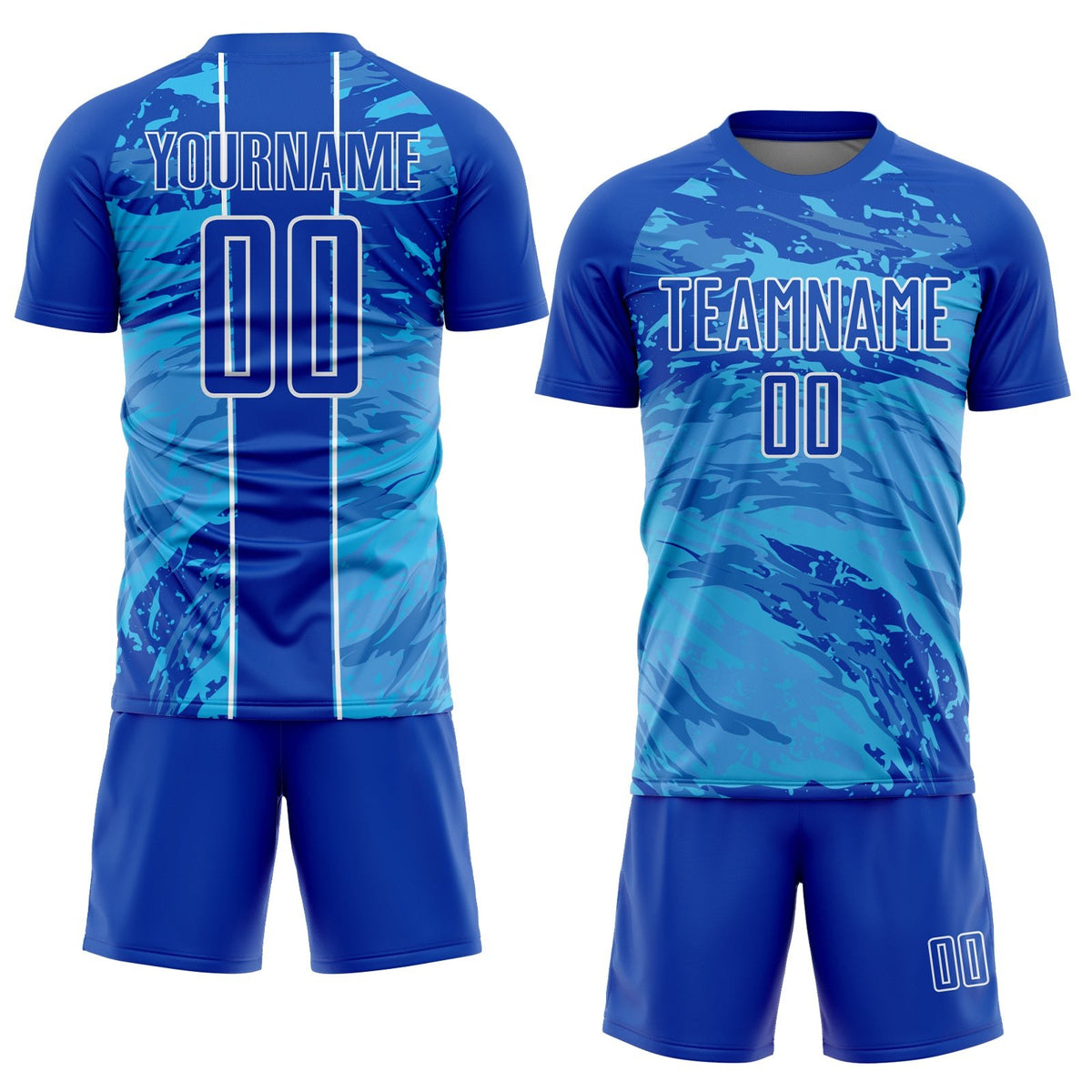 Custom Thunder Blue Sky Blue-White Abstract Fluid Sublimation Soccer Uniform Jersey photo 2
