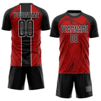 Custom Red Black-White Abstract Fluid Sublimation Soccer Uniform Jersey photo 2